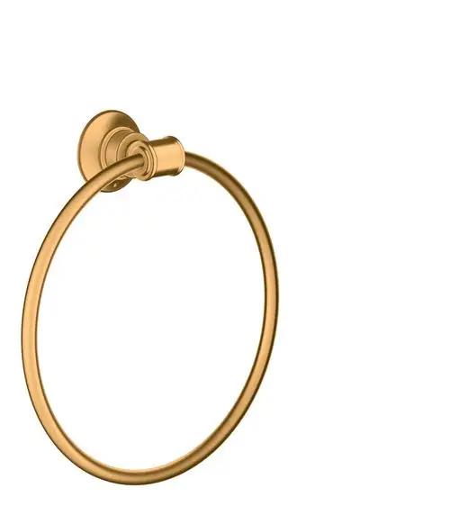 Handtuchring aus gebürstetem Gold, montiert an einer Wand, von der Marke AXOR. Der Ring hat eine runde Form und eine dezente Befestigung.